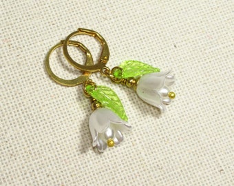 Mini Hoop Earrings LILY OF THE VALLEY Spring Blossoms Flower Earrings