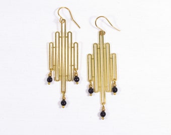 ART DÉCO earrings in BLACK golden Art Déco earrings with black glass beads, noble and elegant, brass earrings Miss Fisher Gatsby 20s