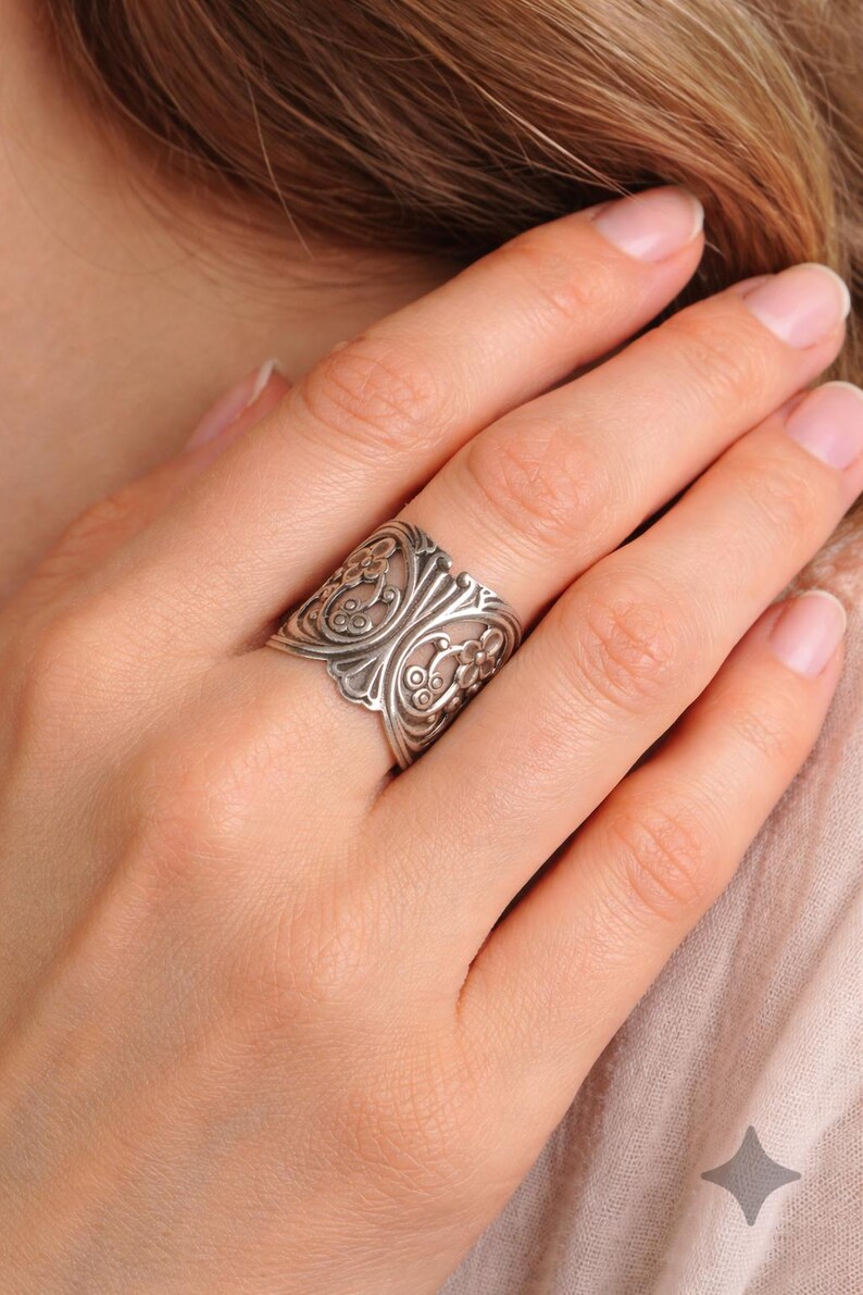 FLORA ring in silver-plated brass, Art Nouveau style, adjustable floral Art Nouveau ring (664) image 2