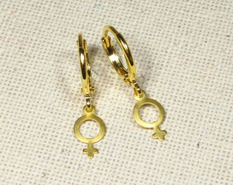 Mini hoop earrings FEMININE gold-plated huggies feminist woman boho earrings