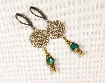 Earrings ANDRADA vintage style oriental oriental green gold emerald