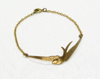 SCHWALBENARMBAND Armband Vogel Schwalbe Vintage Stil, Messing Bronze, zart und fein, hohe Qualität, Wunschlänge, Handarbeit