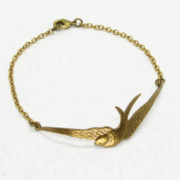 BRACELET SWALLOW Bracelet oiseau hirondelle style vintage, laiton bronze, délicat et fin, haute qualité, longueur souhaitée, fait main