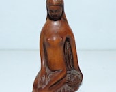 Vintage Carved Boxwood Japanese Netsuke Naked Seated Lady With Fruit in a Basket Signed Delicate Vintage Nude Maiden Long Hair