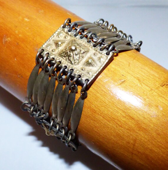 Vintage Taxco Solid Silver Panel Cuff Bracelet Or… - image 2