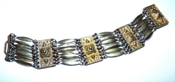 Vintage Taxco Solid Silver Panel Cuff Bracelet Or… - image 5