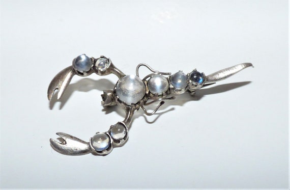 Antique Victorian Silver & Moonstone Scorpion Broo