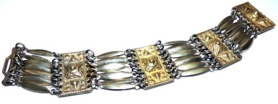 Vintage Taxco Solid Silver Panel Cuff Bracelet Or… - image 1