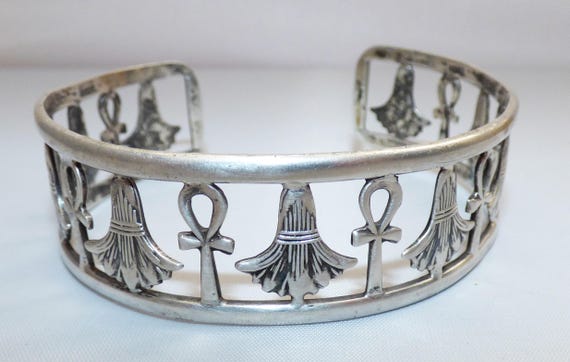 Vintage Egyptian Solid Silver Cuff Torque Bangle … - image 6