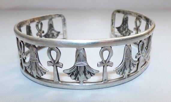 Vintage Egyptian Solid Silver Cuff Torque Bangle … - image 2