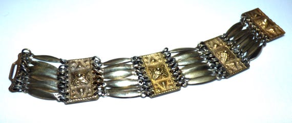 Vintage Taxco Solid Silver Panel Cuff Bracelet Or… - image 4