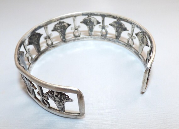 Vintage Egyptian Solid Silver Cuff Torque Bangle … - image 5