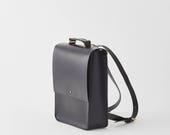 Emma - Boxy Black Leather Backpack