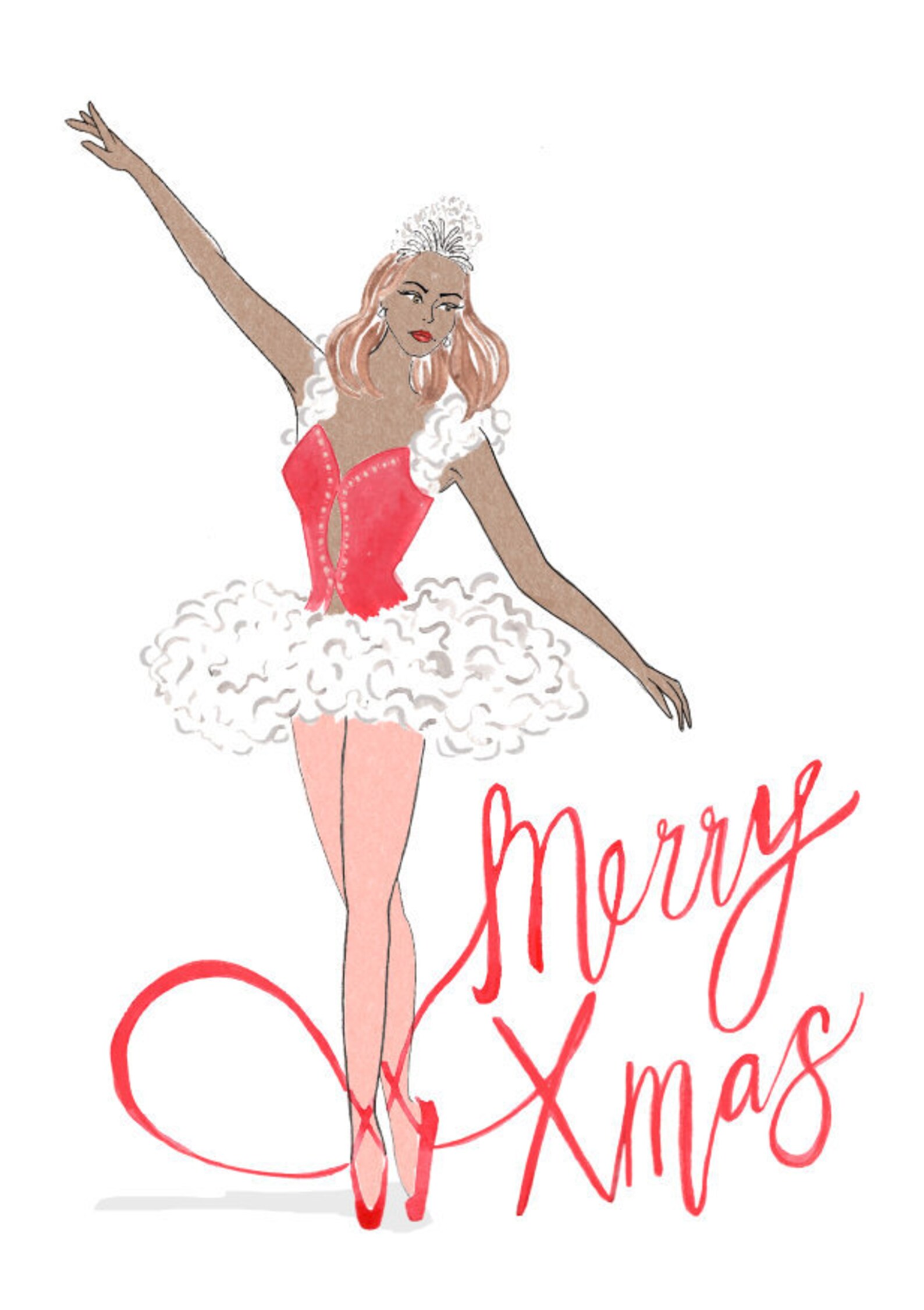 Beautiful Ballerina Fashion Illustration Merry Christmas - Etsy