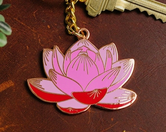 Pink Lotus Flower Enamel Keychain