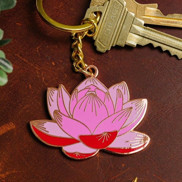 Pink Lotus Flower Enamel Keychain