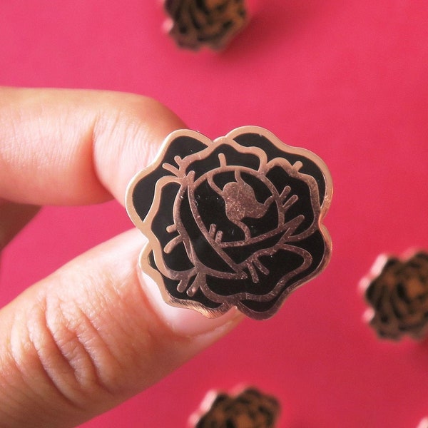 Desert Rose Enamel Lapel Pin Needle Minder (black and copper hard enamel pin lapel pin badge jewelry rose pin) Black pin