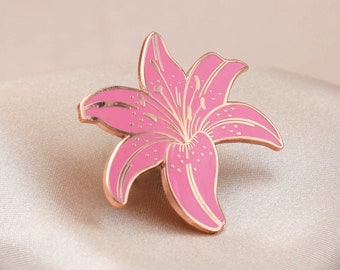 Dusty Pink Lily - Floral enamel pin Needle Minder, Plant Enamel pin, Blush pink Lapel pin, Cute enamel pins Stocking stuffers