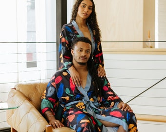 Mushrooms set of 2 kimonos for couples ~ Pajamas set for men and woman ~ Vegan Silk bath robes set ~ Anniversary gift for him and her