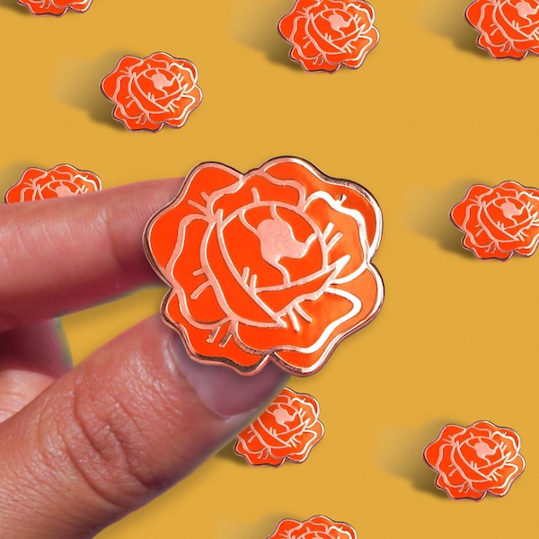 Desert Rose Enamel Lapel Pin Needle Minder (red and rosegold hard enamel pin lapel pin badge jewelry rose pin)