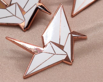 Origami Crane Swan Enamel Pin Needle Minder / Paper Birds White Pin
