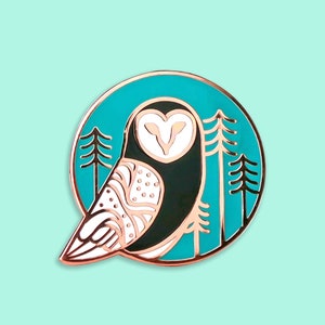 Barn Owl Copper Enamel Pin, Hard enamel pins, Needle Minder Climate Change pin, Political pin badge, Cute White owl Backpack pins image 2