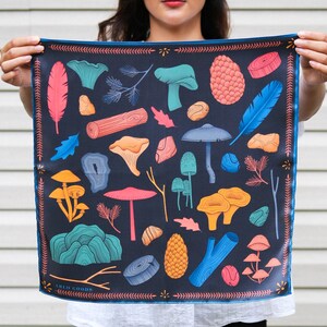 Let's Hike Silk Satin Scarf Dark Mushroom Silk hair scarf, Unique Plant Outdoors Gifts for Mom from daughter image 3