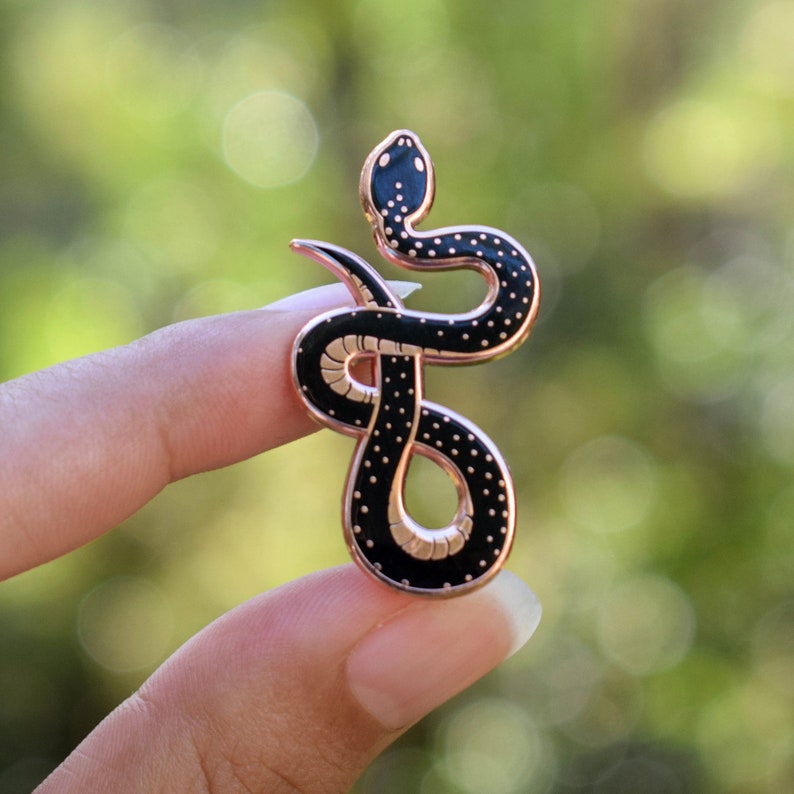 Black snake enamel pin Needle Minder Gothic pin Animal pin Reptile pin Witchy pin Occult Snake gift Constellation art Constellation snake image 4