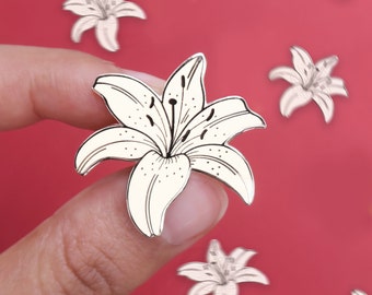 White Lily Enamel Pin Needle Minder, Plant enamel pin, Botanical Enamel pin, White Flower Lapel pin