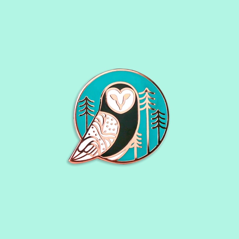 Barn Owl Copper Enamel Pin, Hard enamel pins, Needle Minder Climate Change pin, Political pin badge, Cute White owl Backpack pins image 2