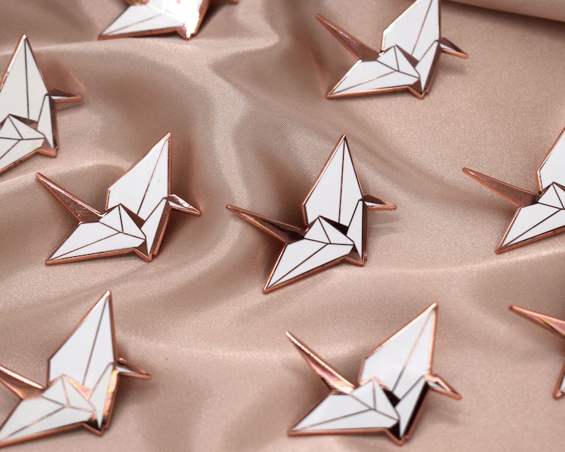 Origami Crane Swan Enamel Pin Needle Minder / Paper Birds White Pin image 4