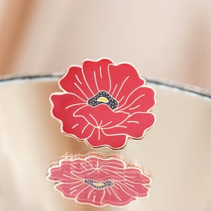 Red Poppy Pin, Floral Hard enamel pin, Poppy brooch, Poppy Jewelry, Floral enamel pin image 1
