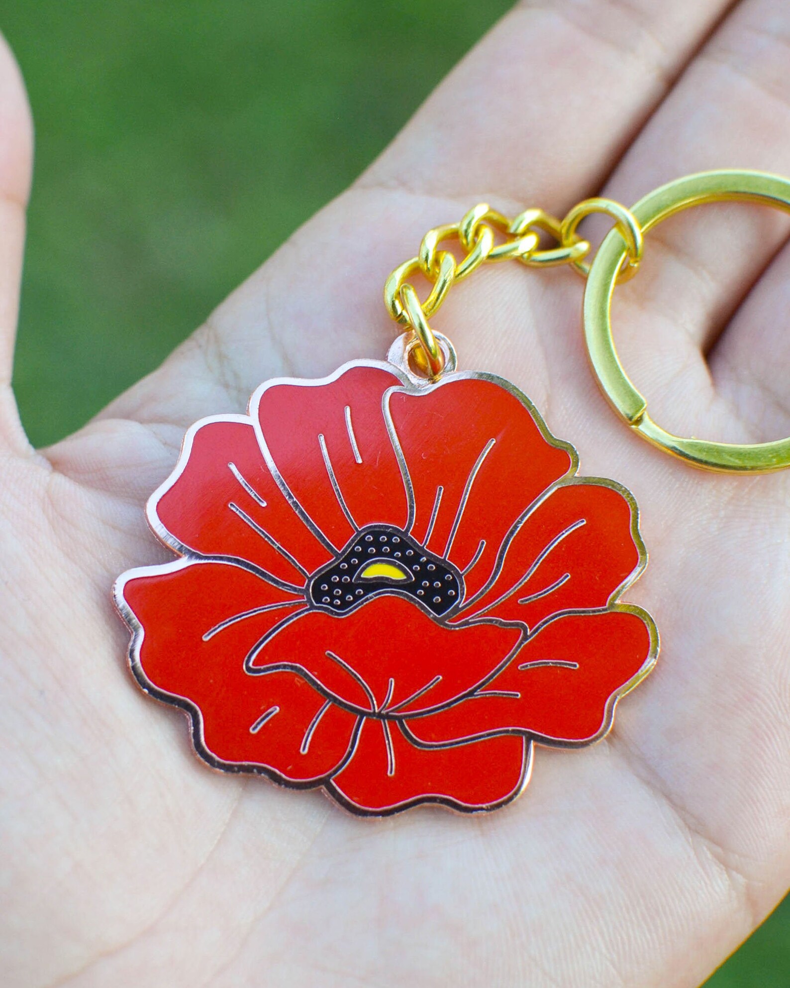Poppy Enamel Keychain Floral Keychain Flower Hard Enamel Key Etsy