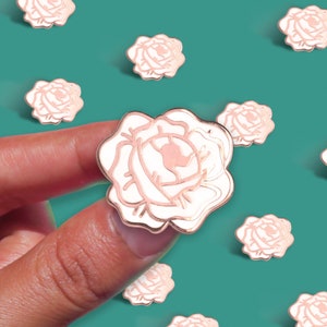 Desert Rose Enamel Lapel Pin, Needle Minder White and Copper Hard enamel pins, White Rose Pin badge image 1