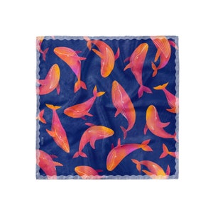 Humpback Whales Mod scarf, Multiuse Square Silk Scarf, Colorful Ponytail scarf, Blue Ocean Silk Bandana