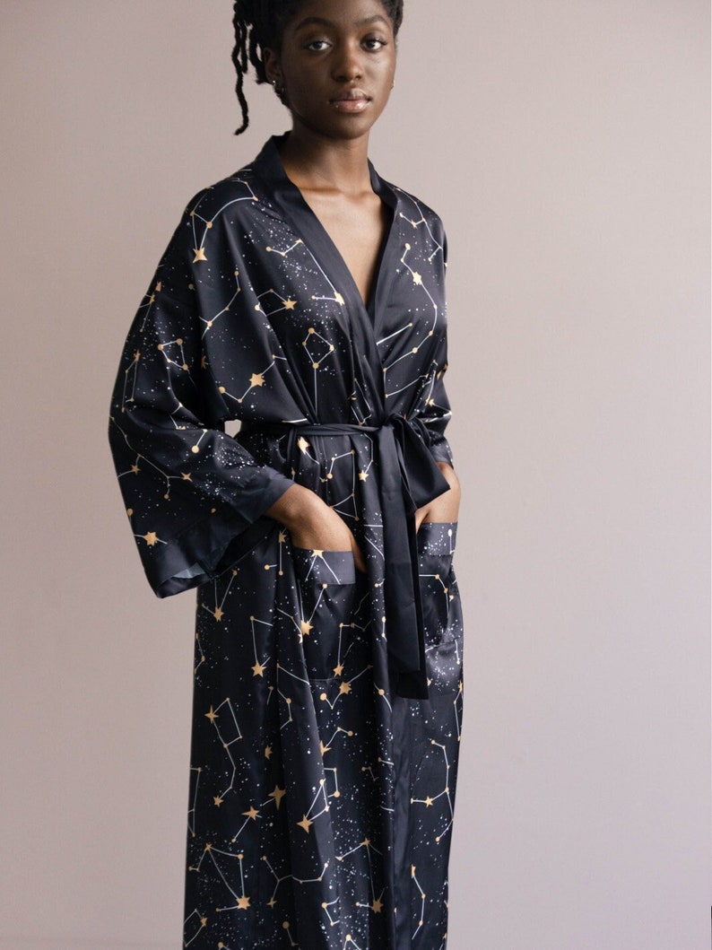Our Constellation Kimono Robe made of sustainable recycled materials features our original hand-drawn prints. The perfect gift you can feel good about.