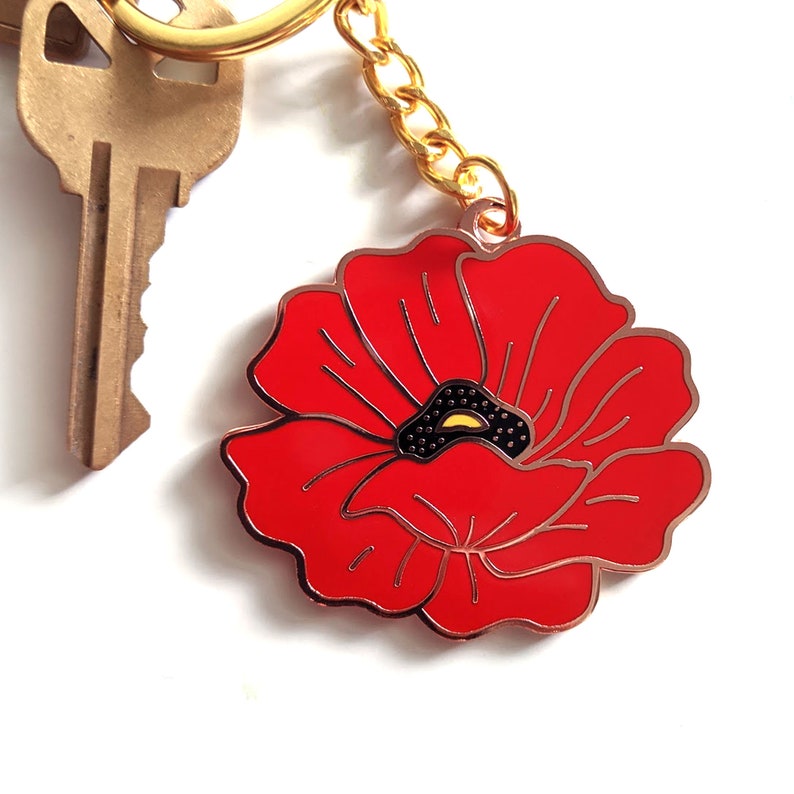 Poppy Enamel Keychain, Floral keychain, Flower Hard Enamel Key chain, Poppy Field Enamel Keyring image 5