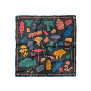 Let's Hike Silk Satin Scarf Dark Mushroom Silk hair scarf, Unique Plant Outdoors Gifts for Mom from daughter image 1