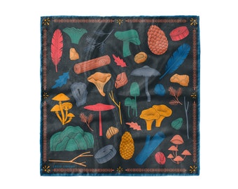 Let's Hike! Silk Satin Scarf (Dark)  Mushroom Silk hair scarf, Unique Plant Outdoors Gifts for Mom from daughter