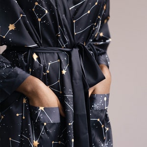 Our Constellation Kimono Robe made of sustainable recycled materials features our original hand-drawn prints. The perfect gift you can feel good about.