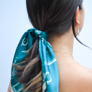 Teal Greek Goddess Silk Scarf Greek Silk hair scarf image 4