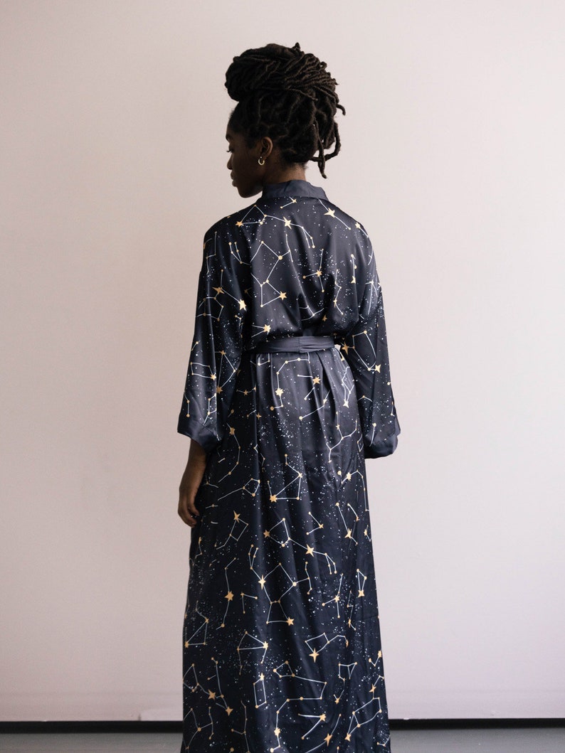 Our Constellation Kimono Robe made of sustainable recycled materials features our original hand-drawn prints. The perfect gift you can feel good about.