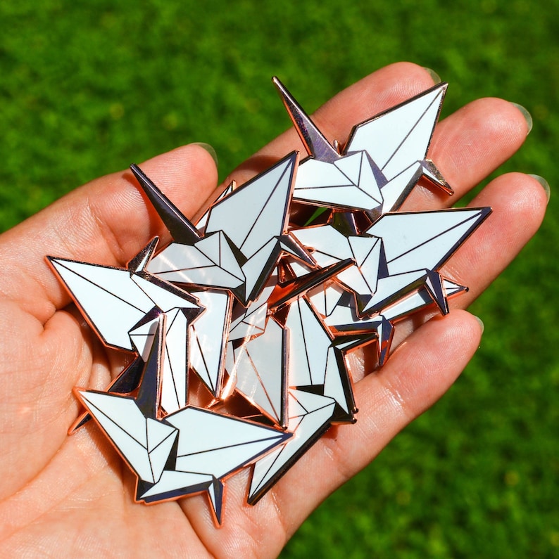 Origami Crane Swan Enamel Pin Needle Minder / Paper Birds White Pin image 6