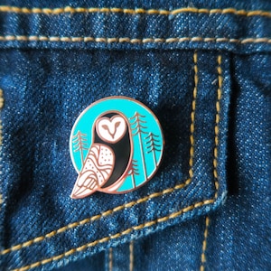 Barn Owl Copper Enamel Pin, Hard enamel pins, Needle Minder Climate Change pin, Political pin badge, Cute White owl Backpack pins image 3