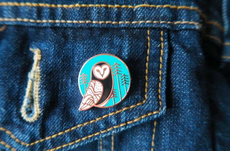 Barn Owl Copper Enamel Pin, Hard enamel pins, Needle Minder Climate Change pin, Political pin badge, Cute White owl Backpack pins image 3