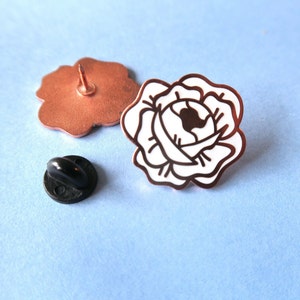 Desert Rose Enamel Lapel Pin, Needle Minder White and Copper Hard enamel pins, White Rose Pin badge image 5