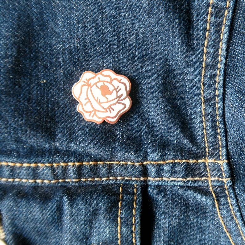 Desert Rose Enamel Lapel Pin, Needle Minder White and Copper Hard enamel pins, White Rose Pin badge image 3