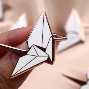 Origami Crane Swan Enamel Pin Needle Minder / Paper Birds White Pin image 3