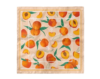 Peaches n Cream Bandana | Cotton Bandana, Peach Scarf, Soft Cotton Fruit Bandana, Neck Kerchief, Hand Drawn Plant Bandana,Women, Unisex, Dog