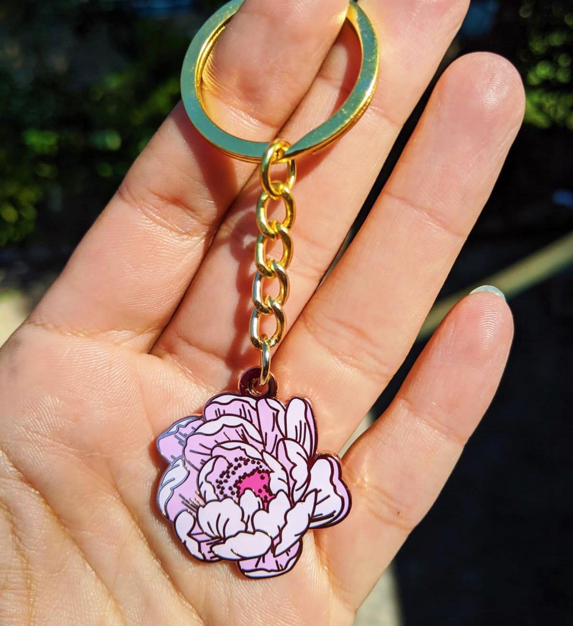 Peonies Enamel Keychain Floral Keychain Pink Flower Hard Etsy